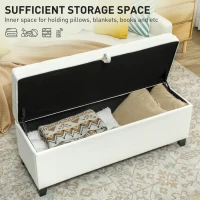 HOMCOM Storage Ottoman Bench, Foot Rest with Safety Hinges, 47 Inches Linen Storage Chest for Living Room, Cream White(m-4)