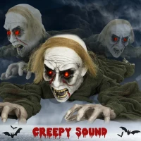 HOMCOM 66" Outdoor Halloween Decoration Crawling Zombie, Animated Prop Decor with Sound Activated, Light Up Eyes(m-4)