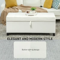 HOMCOM Storage Ottoman Bench, Foot Rest with Safety Hinges, 47 Inches Linen Storage Chest for Living Room, Cream White(m-6)