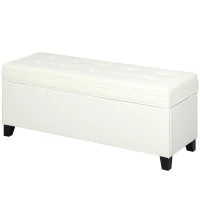 HOMCOM Storage Ottoman Bench, Foot Rest with Safety Hinges, 47 Inches Linen Storage Chest for Living Room, Cream White(m-2)