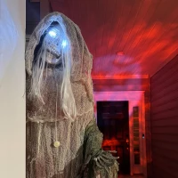 Outsunny 6ft Life Size Outdoor Halloween Decoration Skeleton Witch, Animated Prop with Light Up Eyes, Spooky Sound(m-9)