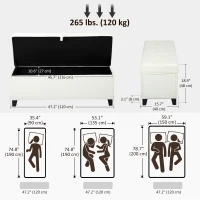 HOMCOM Storage Ottoman Bench, Foot Rest with Safety Hinges, 47 Inches Linen Storage Chest for Living Room, Cream White(m-3)