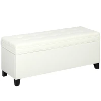 HOMCOM Storage Ottoman Bench, Foot Rest with Safety Hinges, 47 Inches Linen Storage Chest for Living Room, Cream White(m-11)