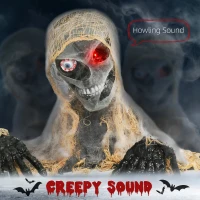 HOMCOM Halloween Animated Mummy with Glowing LED Eyes, Animatronic Halloween Decoration, Battery Operated(m-4)