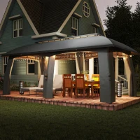 Outsunny 10' x 20' Patio Gazebo, Outdoor Gazebo Canopy Shelter with Netting, Vented Roof for Garden Dark Grey(m-9)