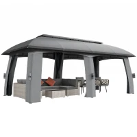 Outsunny 10' x 20' Patio Gazebo, Outdoor Gazebo Canopy Shelter with Netting, Vented Roof for Garden Dark Grey(m-2)