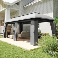 Outsunny 10' x 20' Patio Gazebo, Outdoor Gazebo Canopy Shelter with Netting, Vented Roof for Garden, Dark Gray(m-10)