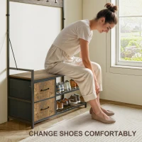 HOMCOM 6-In-1 Hall Tree with Bench and Shoe Storage, Coat Rack Shoe Bench with 10 Hooks, 2 Fabric Drawers, Rustic Brown(m-6)