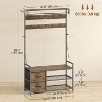 HOMCOM 6-In-1 Hall Tree with Bench and Shoe Storage, Coat Rack Shoe Bench with 10 Hooks, 2 Fabric Drawers, Rustic Brown(m-3)