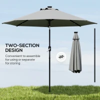 Outsunny 8.8 ft Solar Powered Outdoor Patio Umbrella Round Market Table Umbrella with Adjustable LED Lights Tilt Crank Dark Grey(m-9)