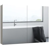 HOMCOM Bathroom Mirror Cabinet, Wall-Mounted Storage Organizer with Double Doors, Adjustable Shelf, Grey(m-2)