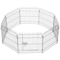 PawHut 24inch 8-Panel Dog Playpen Octagon Pet Exercise Playpen Crate Foldable Dog Cage Pen Puppy Kennel, Black(m-2)