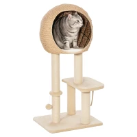 PawHut 39" H Cat Tree with Sisal Scratching Post, Condo, Plush Perch, Hanging Rope and Hanging Ball, Beige(m-11)