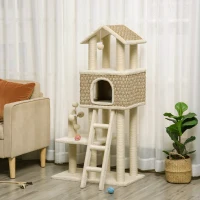 PawHut 51.5" Huge Cat Tree Kitty Activity Center Cat Climbing Toy Pet Furniture w/ Sisal Scratching Post Ladder Windmill Toy(m-8)