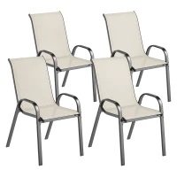 Outsunny Set of 4 Outdoor Dining Chairs, Stackable Patio Chairs with High Back, Breathable Mesh Seat for Garden Lawn, Beige(m-11)