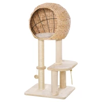 PawHut 39" H Cat Tree with Sisal Scratching Post, Condo, Plush Perch, Hanging Rope and Hanging Ball, Beige(m-2)