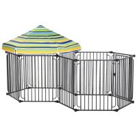 PawHut Heavy-Duty Metal Dog Playpen, Outdoor Pet Cage Kennel, Indoor Puppy Exercise Fence Barrier with Weather-Resistant Polyester Roof, Locking Door, 83"L x 48"W x 47"H(m-2)