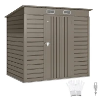 Outsunny 6 x 4FT Galvanized Garden Storage Shed, Metal Outdoor Shed with Double Doors and 2 Vents, Light Grey(m-11)