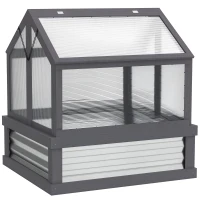 Outsunny Raised Garden Flower Bed Kit with Greenhouse, Wooden Cold Frame Planter, 35.5" x 31.5" x 36", Gray(m-10)