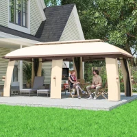Outsunny 10' x 20' Patio Gazebo, Outdoor Gazebo Canopy Shelter with Netting, Vented Roof for Garden Beige(m-1)
