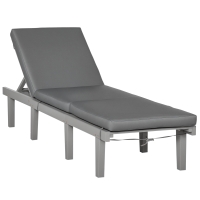Outsunny Chaise Lounge Chair for Outdoor, Wood Outdoor Chaise Lounge with 4-Position Adjustable Backrest and Cushion, Reclining Beach Lounge Chair for Deck, Pool, Lawn and Sunbathing, Gray