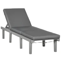 Outsunny Chaise Lounge Chair for Outdoor, Wood Outdoor Chaise Lounge with 4-Position Adjustable Backrest and Cushion, Reclining Beach Lounge Chair for Deck, Pool, Lawn and Sunbathing, Gray(m-1)