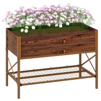 Outsunny Galvanized Raised Garden Bed, Metal Planter Box with Legs, Storage Shelf and Bed Liner, Dark Brown(m-11)