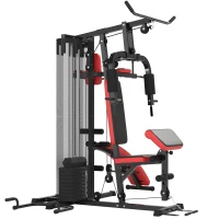 Soozier Multi Home Gym Equipment, Workout Station with Sit up Bench, Push up Stand, Dip Station, 99lbs Weights(m-2)