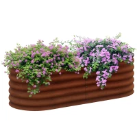 Outsunny 4.9' x 2' x 1.4' Galvanized Raised Garden Bed Kit, Metal Planter Box with Safety Edging, Brown(m-11)