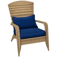Outsunny Patio Adirondack Chair with Rattan Wicker, Soft Cushions, Tall Curved Backrest for Deck or Garden, Dark Blue(m-11)