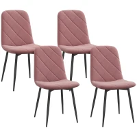 HOMCOM Dining Chairs Set of 4, Upholstered Dining Room Chairs with Steel Legs, Modern Kitchen Chair for Dining Room, Pink(m-11)