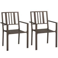 Outsunny Patio Dining Chairs with Metal Slatted Design, Dark Brown(m-11)