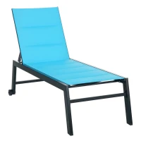 Outsunny Outdoor Chaise Lounge with Wheels, Five Position Recliner for Sunbathing, Suntanning, Steel Frame, Breathable Fabric for Beach, Yard, Patio, Blue(m-1)