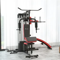 Soozier Multi Home Gym Equipment, Workout Station with Sit up Bench, Push up Stand, Dip Station, 99lbs Weights(m-8)