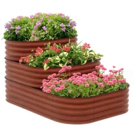 Outsunny 3-Tier Raised Garden Bed Set w/ Safety Edging, Open Bottom for Vegetables, Herbs, Flowers, 62.25" x 43" x 32.25", Brown(m-11)