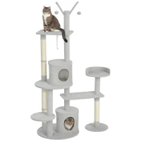 PawHut 73.5" Cat Tree Tower with Scratching Posts, Condos, Bed, Multi-Level Platforms, Toy Balls, for Indoor Cats, Light Grey(m-11)