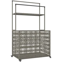 Outsunny Wicker Pool Float Storage Organizer, PE Rattan Pool Float Holder with Basket Shelf Towel Bars, Rolling Pool Caddy for Floaties, Noodles, Life Vests, Beach Balls, Mixed-Gray(m-11)