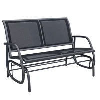 Outsunny 2-Person Outdoor Glider Bench, Patio Double Swing Rocking Chair Loveseat w/Powder Coated Steel Frame for Backyard Garden Porch, Black(m-1)