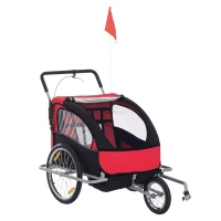 Aosom Child Bike Trailer Kid Bicycle Trailer with Adjustable Handlebar 2-Seater Red(m-2)