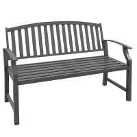 Outsunny 46" Outdoor Garden Bench, Metal Bench, Wood Look Slatted Frame Furniture for Patio, Park, Porch, Lawn, Yard, Deck, Gray(m-11)
