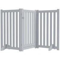 PawHut 3-Panel Foldable Dog Gate with Feet for Medium Dogs and Below, Grey(m-11)