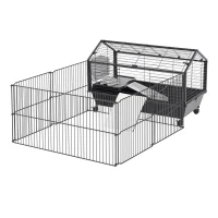 PawHut Metal Small Animal Cage, Rabbit Cage for Guinea Pig Chinchilla Hedgehog Bunny with Removable Wheels and Foldable Detachable Run Fence, 34.6" L x 50.6" W x 22" H(m-2)