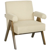 HOMCOM Corduroy Accent Chair Armchair with Wide Seat and Soft Padded Armrests for Reading, Bedroom, Beige(m-11)