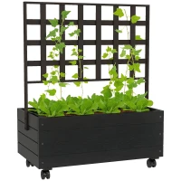 Outsunny Raised Garden Bed with Trellis and Wheels, Outdoor Planter Wooden Elevated Garden Bed for Garden, Patio, Balcony(m-11)