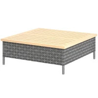 Outsunny Outdoor Side Table with PE Rattan, Patio End Table with Natural Fir Wood Top, Weather Resistant Accent Table for Patio Pool Porch, Gray(m-11)