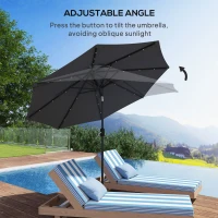 Outsunny 8.8 ft Solar Powered Outdoor Patio Umbrella Round Market Table Umbrella with Adjustable LED Lights Tilt Crank Dark Grey(m-6)