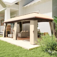 Outsunny 10' x 20' Patio Gazebo, Outdoor Gazebo Canopy Shelter with Netting, Vented Roof for Garden Beige(m-8)