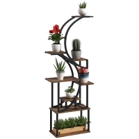 Outsunny Plant Stand Indoor, 8 Tier 62" S-Shaped Plant Shelf, Corner Plant Rack for Multiple Plants, Carbonised Finish(m-11)
