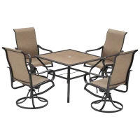 Outsunny 5 Piece Garden Patio Dining Furniture, Outdoor Conversation Set, 37" Dinner Table with Umbrella Hole, 4 Rocking Swivel Chairs for Garden, Lawn, Backyard, Coffee Bean Brown(m-1)