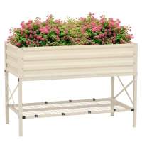 Outsunny Galvanized Raised Garden Bed, Metal Planter Box with Legs, Storage Shelf and Bed Liner, Cream(m-11)